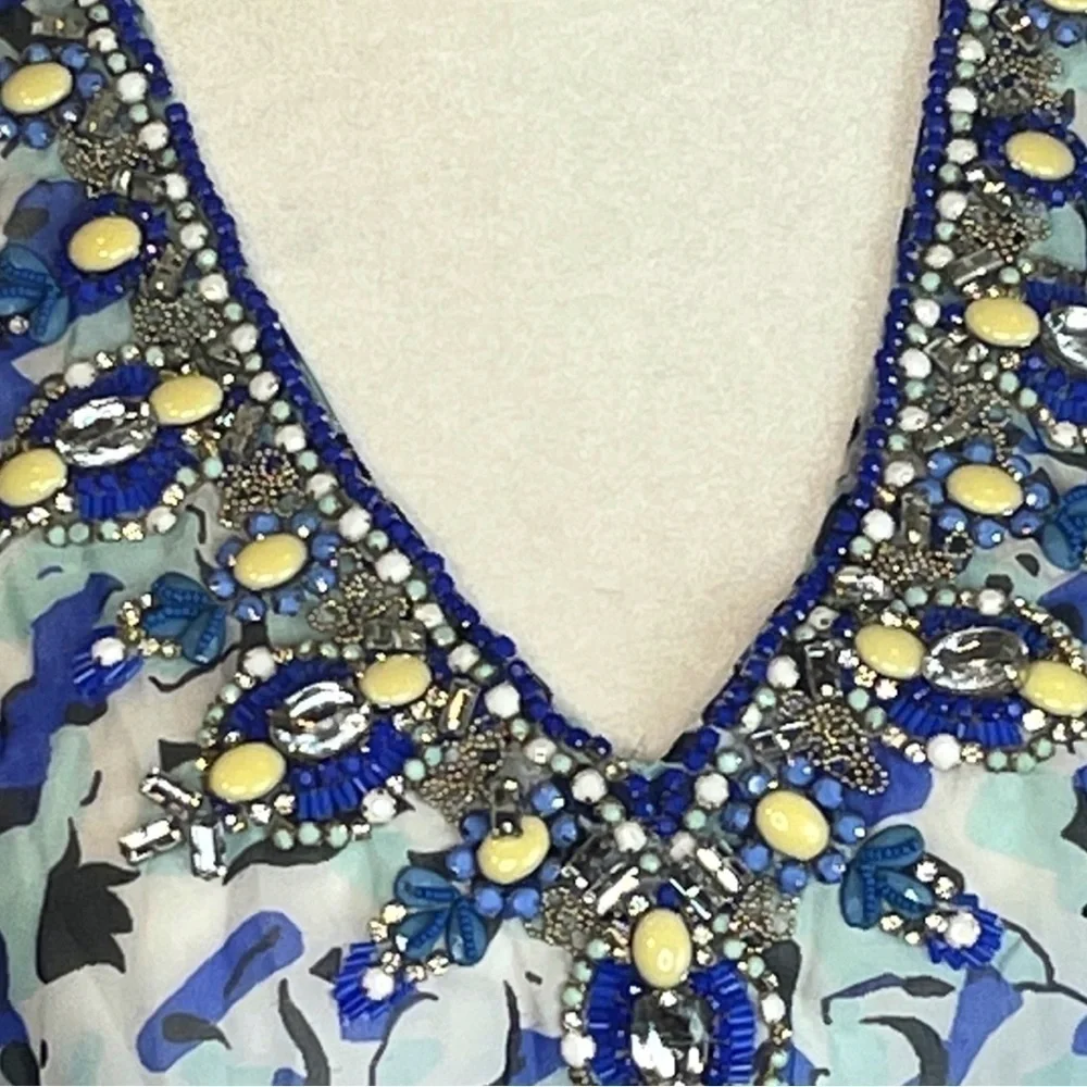 YUMI Kim exotic jungle Swim Cover Tunic kaftan Size M / L Beaded Blue